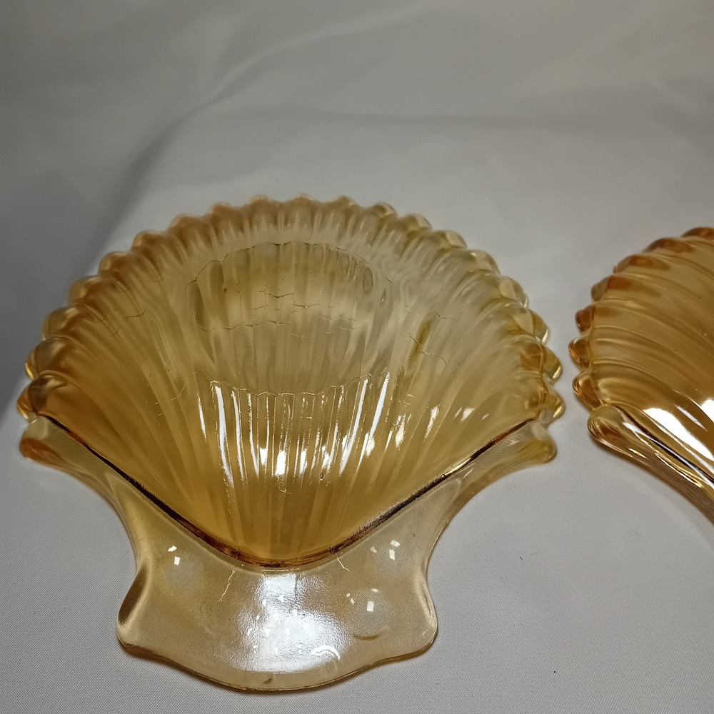 Set 2 Jeanette Marigold Carnival Glass Clam Seashell Trinket Dish Candy Tray - Picture 10 of 10